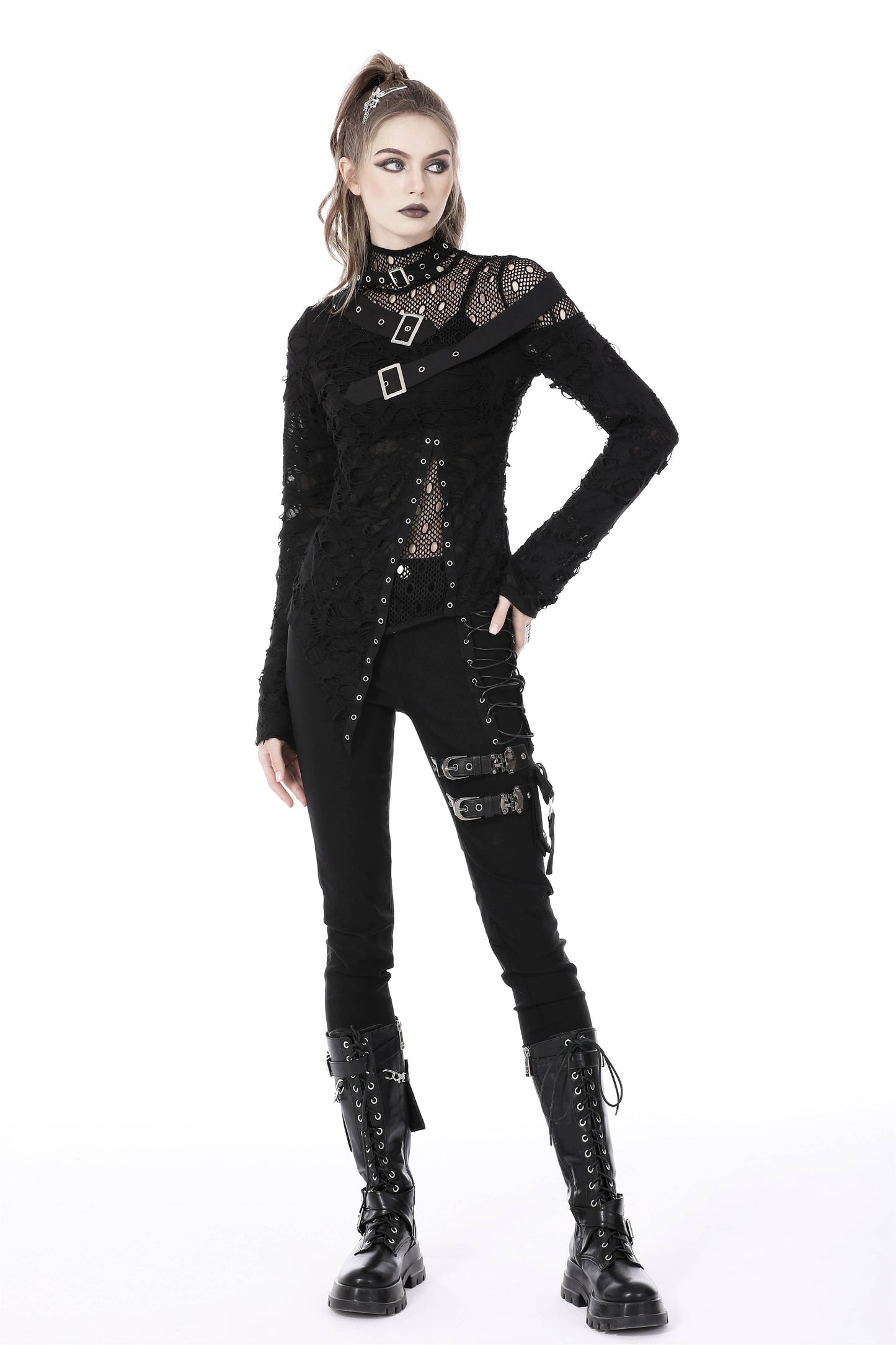 Punk long sleeve buckle shirt