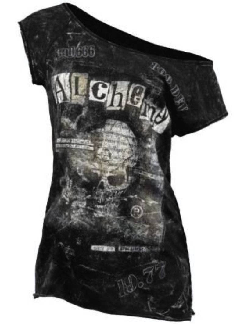 off-shoulder punk tee grey