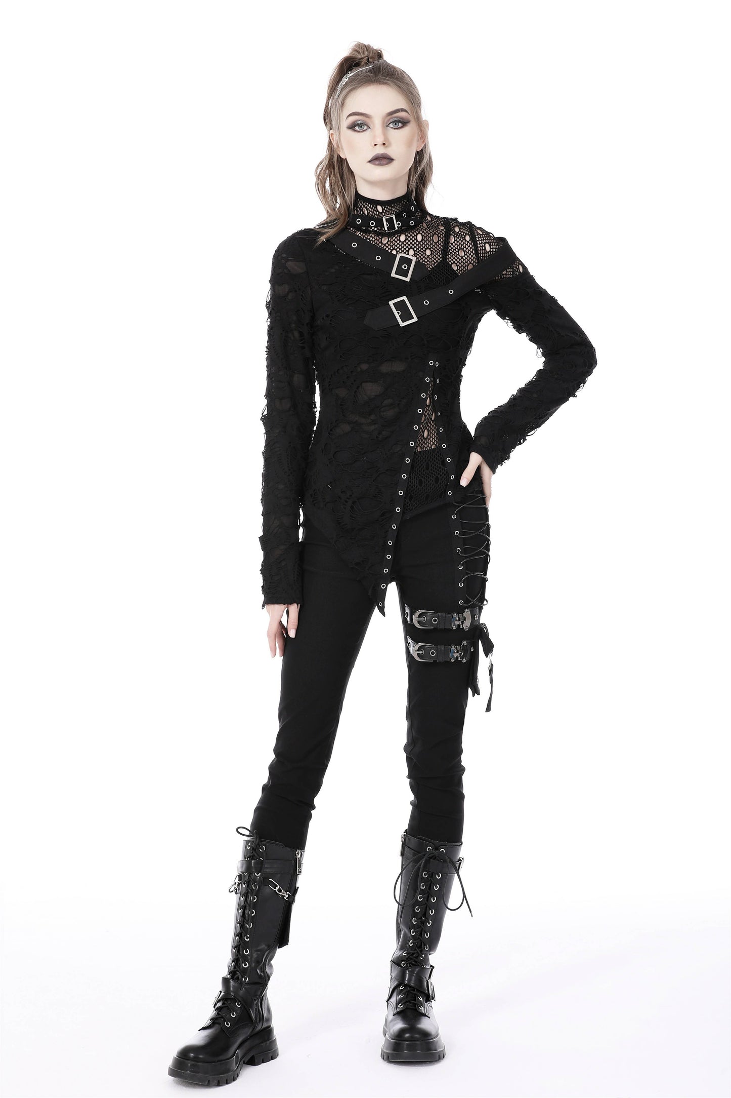 Punk long sleeve buckle shirt