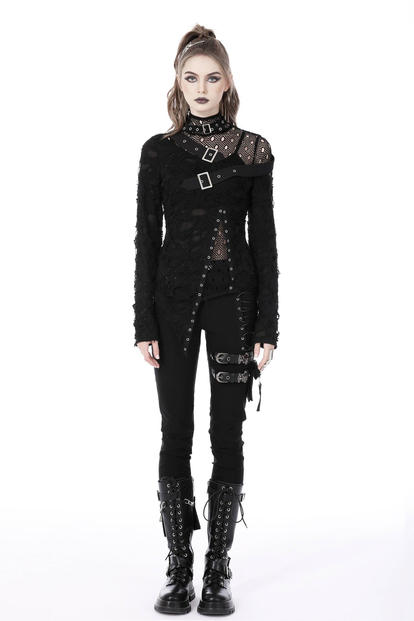 Punk long sleeve buckle shirt