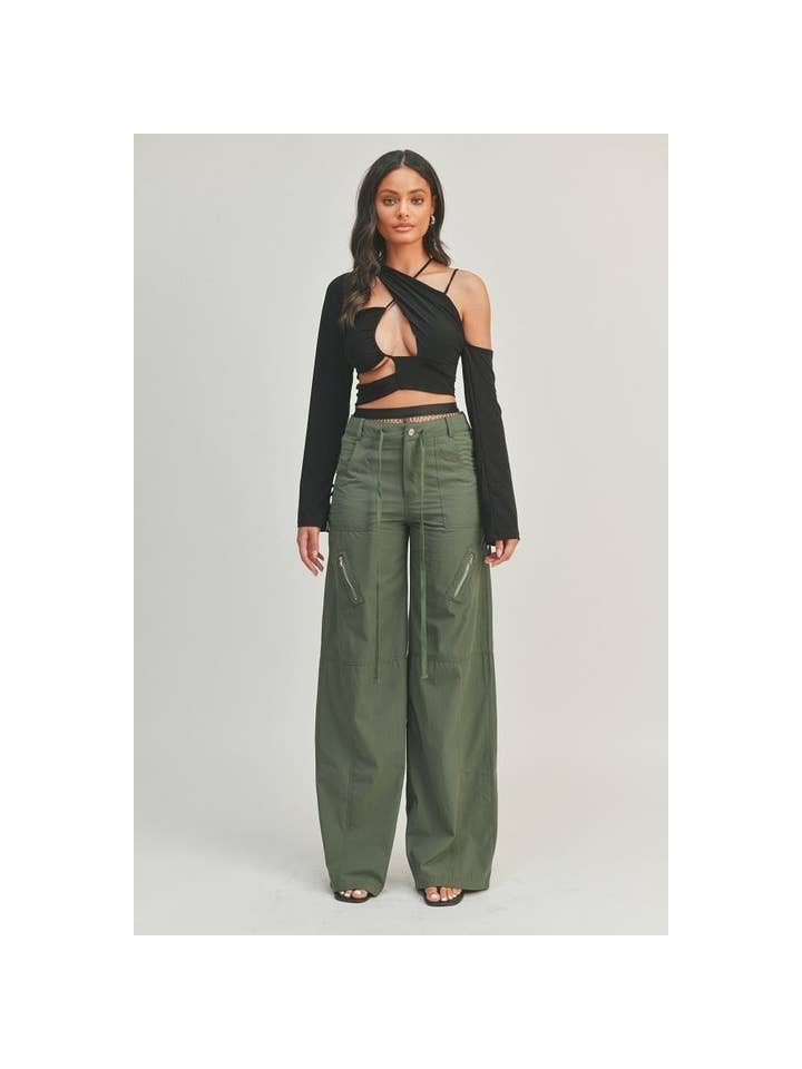 Drawstring wide leg pants