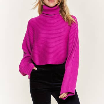 Mock neck wide sleeve sweater fuchsia