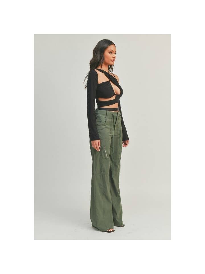 Drawstring wide leg pants