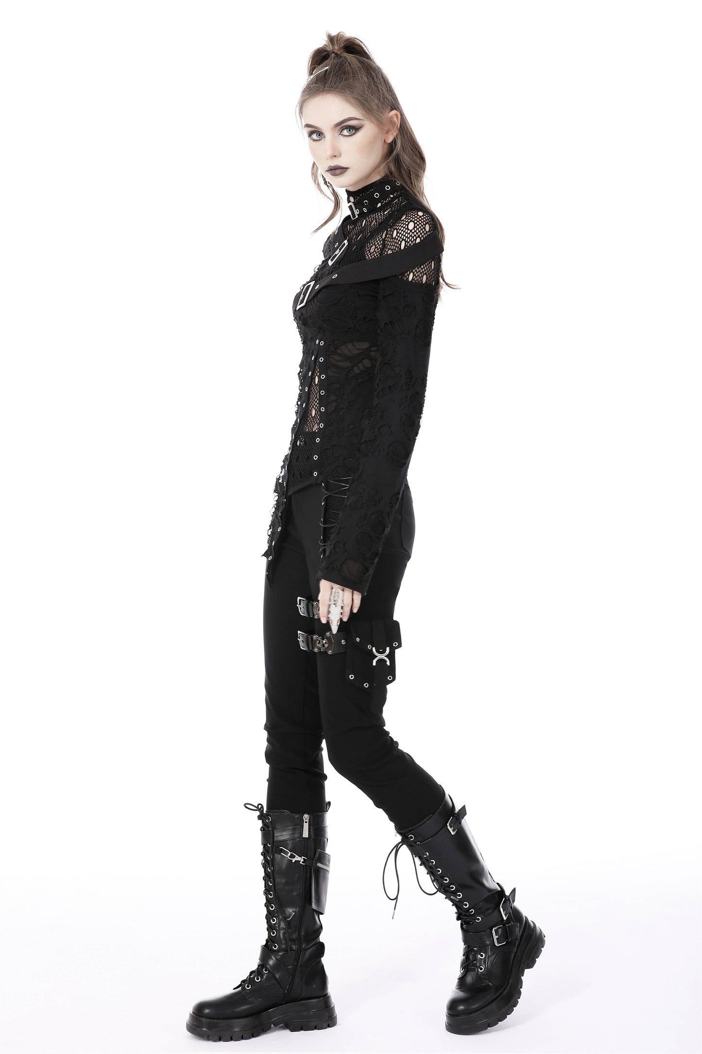 Punk long sleeve buckle shirt