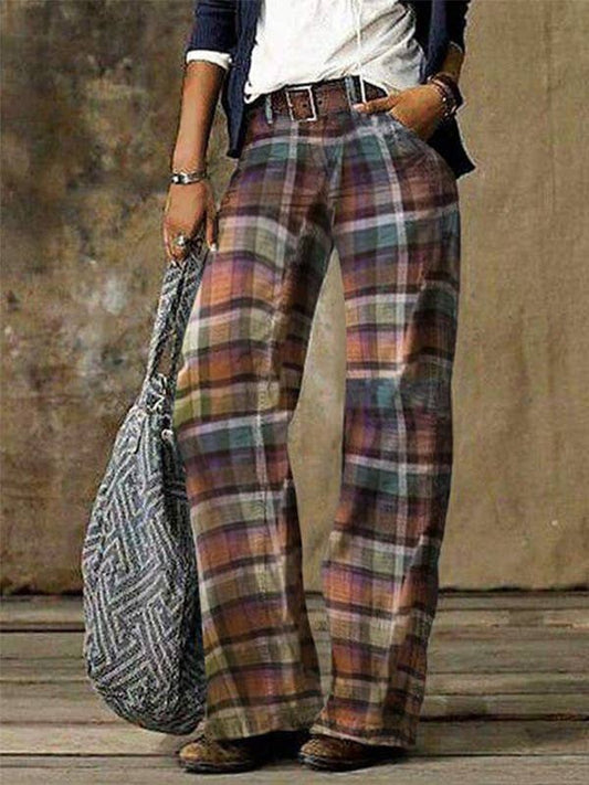 wide leg unisex casual plaid trouser