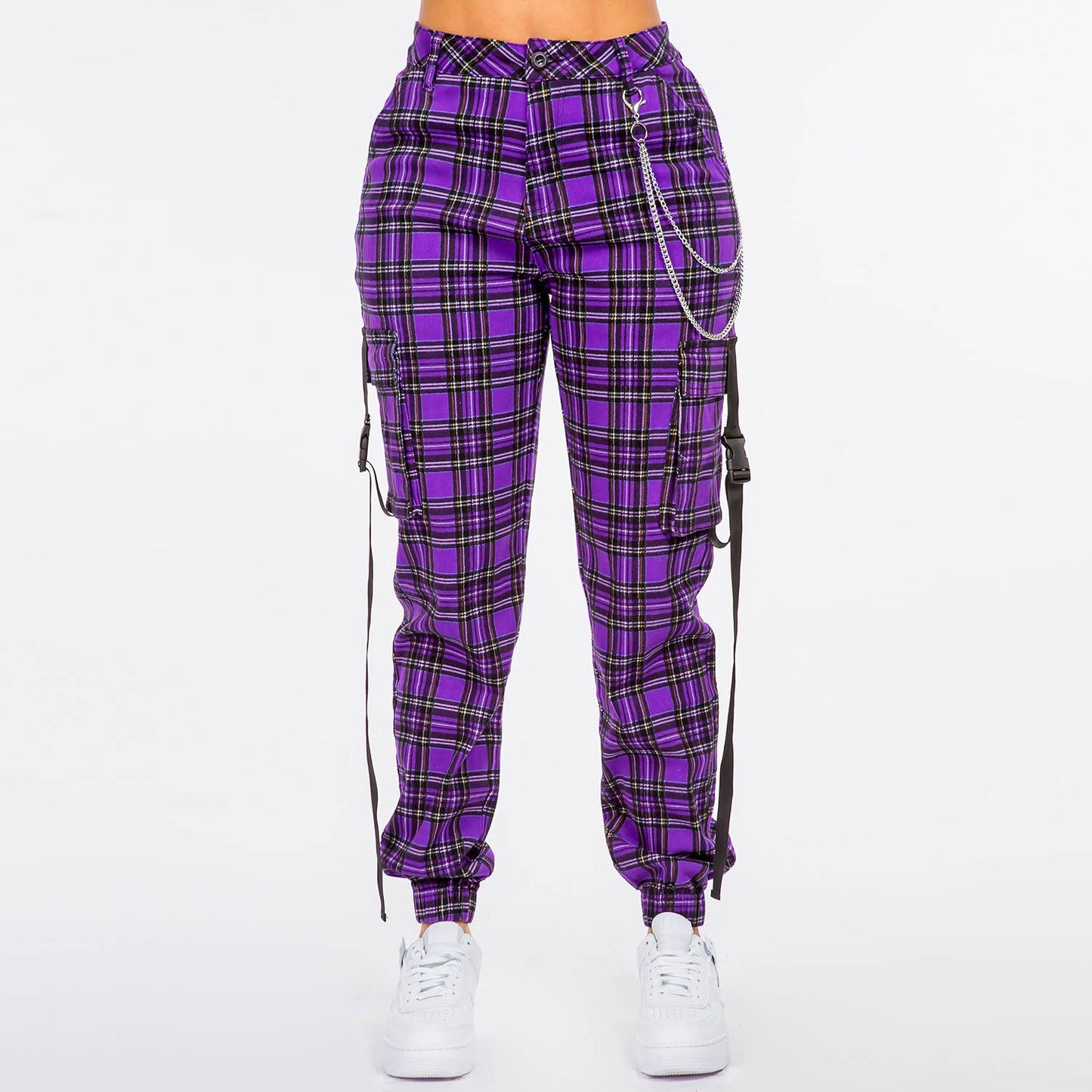 plaid cargo jogger purple