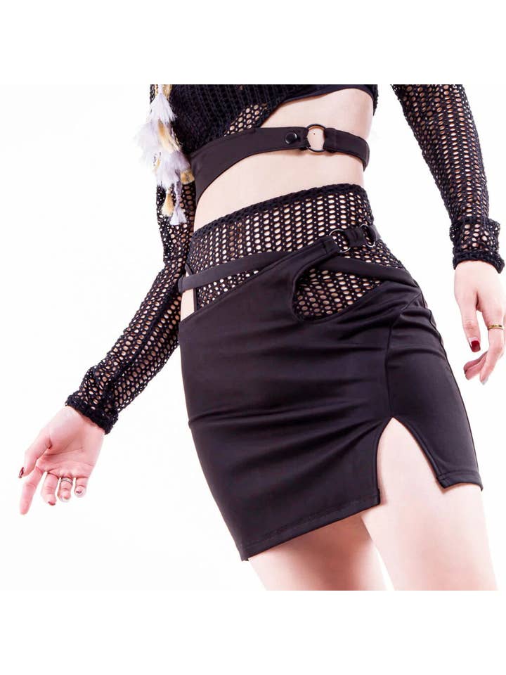 Fishnet cross mini skirt