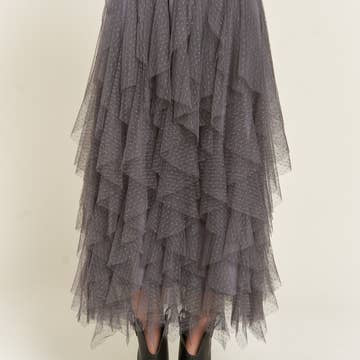 Layered polka dot mesh lined midi skirt