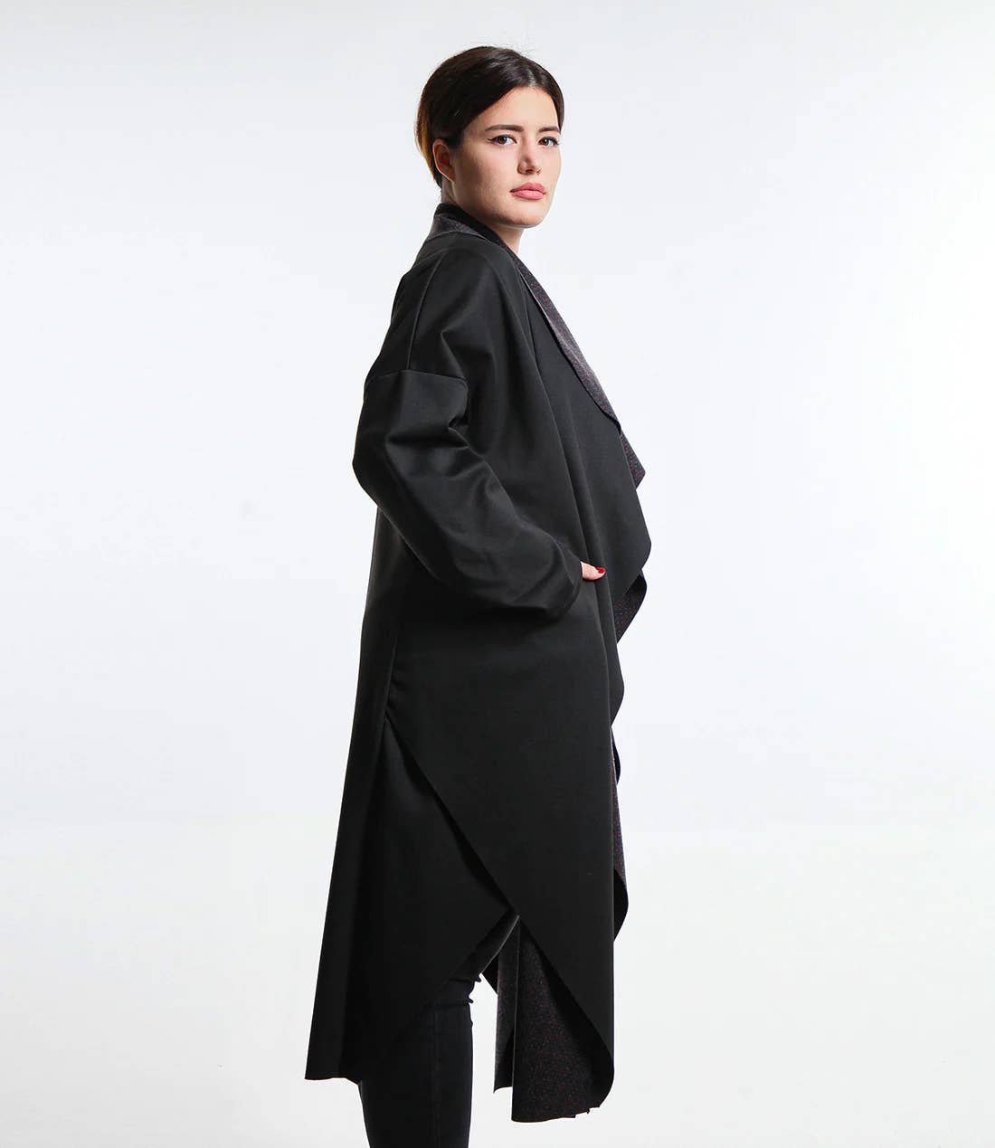 Black print long vest