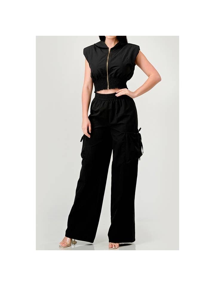 Cropped hooded jacket and pants set