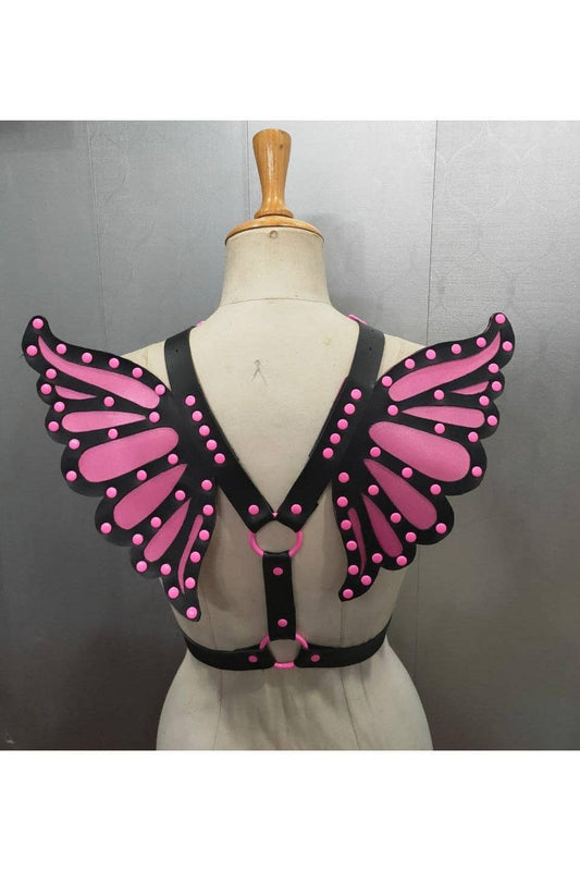 Faux leather purple/gold butterfly wing harness
