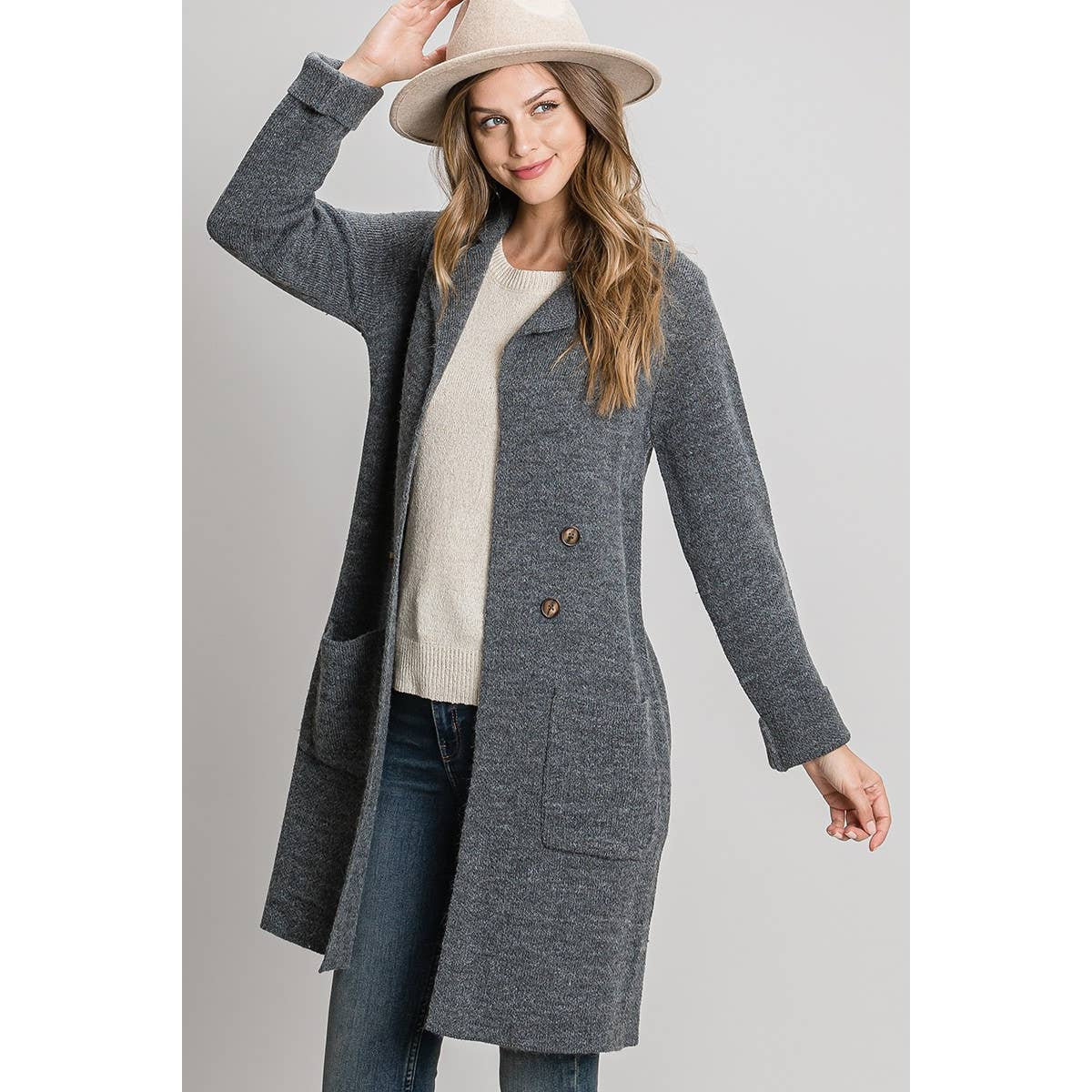Double breasted knit coat