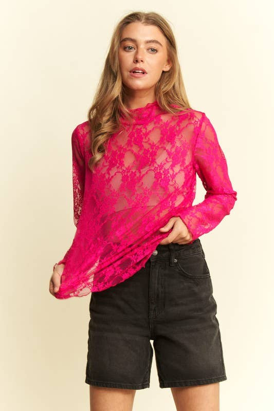 Floral print lace long sleeves top