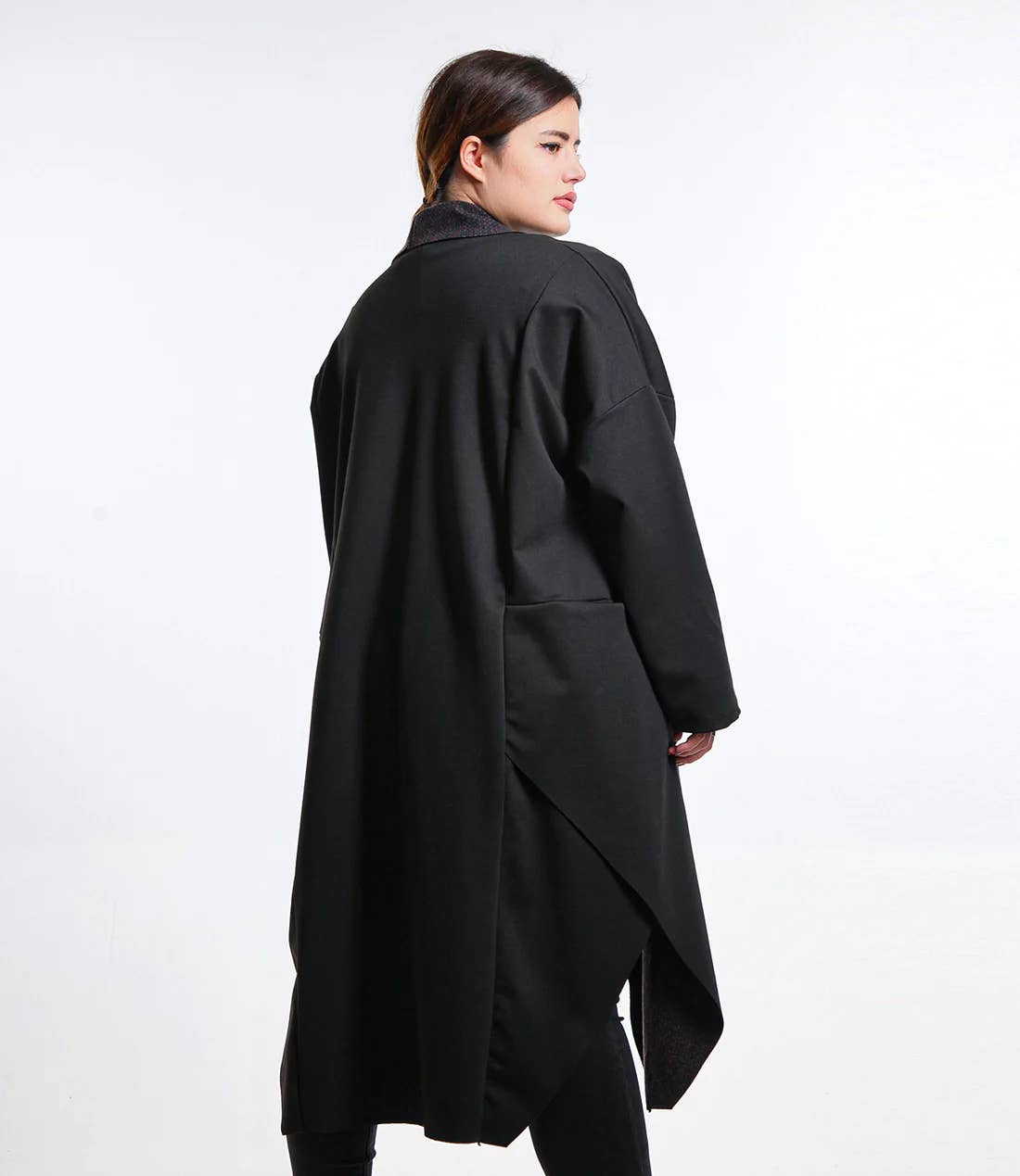 Black print long vest