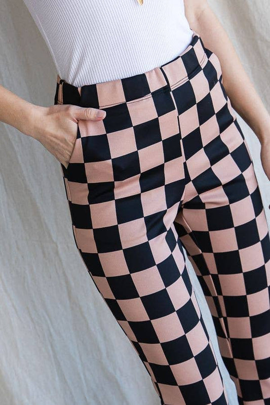 mocha and black checkered pants