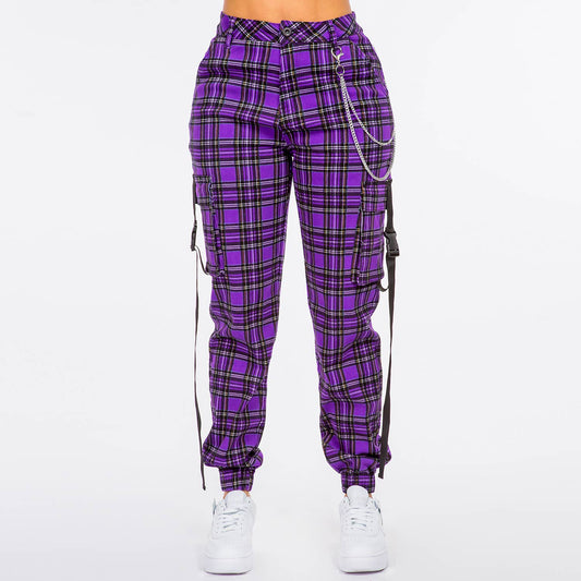 plaid cargo jogger purple